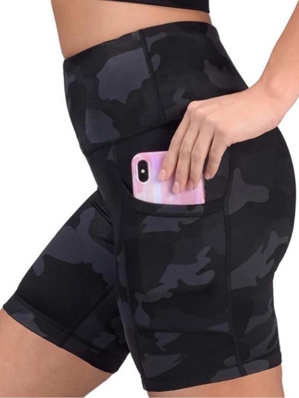 Yogalicious Lux Camo High Waisted Pocket Active Workout Bike Shorts Size S